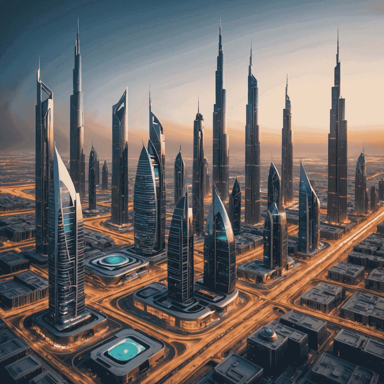 Futuristic cityscape of UAE with 5G towers and connected devices, showcasing the advanced mobile network infrastructure